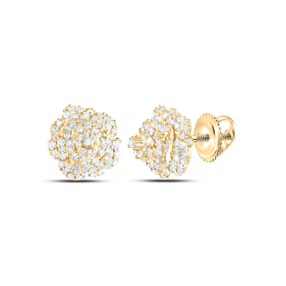 14K Yellow Gold 1/2 CTW-Natural Diamond Fashion Rose Stud Earring 3.19 Gram
