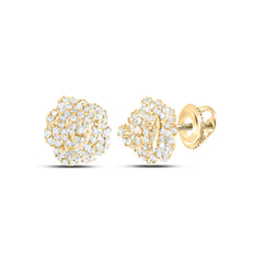 14K Yellow Gold 1/2 CTW-Natural Diamond Fashion Rose Stud Earring 3.19 Gram