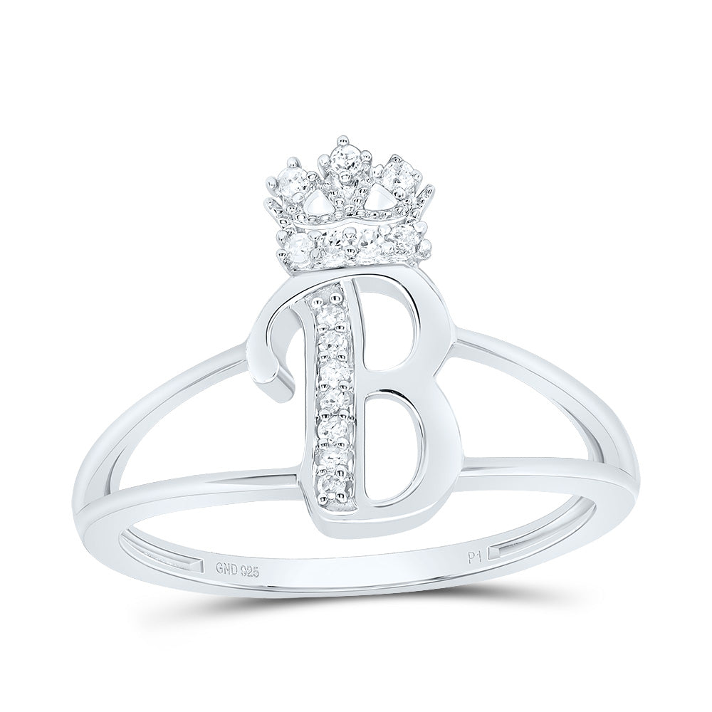 Sterling Silver 1/12 CTW-Natural Diamond Gift Initial "B" Crown Ladies Ring 1.89 Gram