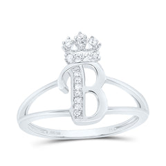 Sterling Silver 1/12 CTW-Natural Diamond Gift Initial "B" Crown Ladies Ring 1.89 Gram