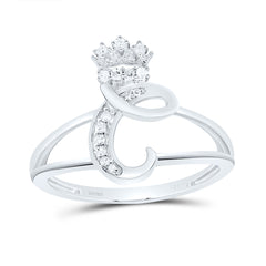 Sterling Silver 1/12 CTW-Natural Diamond Gift Initial "C" Crown Ladies Ring 1.92 Gram