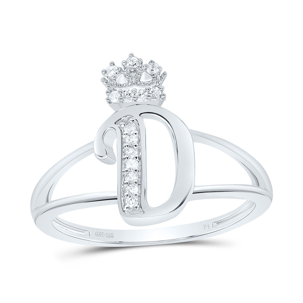 Sterling Silver 1/12 CTW-Natural Diamond Gift Initial "D" Crown Ladies Ring 1.9 Gram
