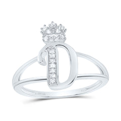 Sterling Silver 1/12 CTW-Natural Diamond Gift Initial "D" Crown Ladies Ring 1.9 Gram
