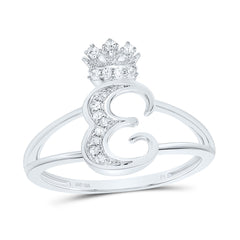Sterling Silver 1/10 CTW-Natural Diamond Gift Initial "E" Crown Ladies Ring 1.85 Gram