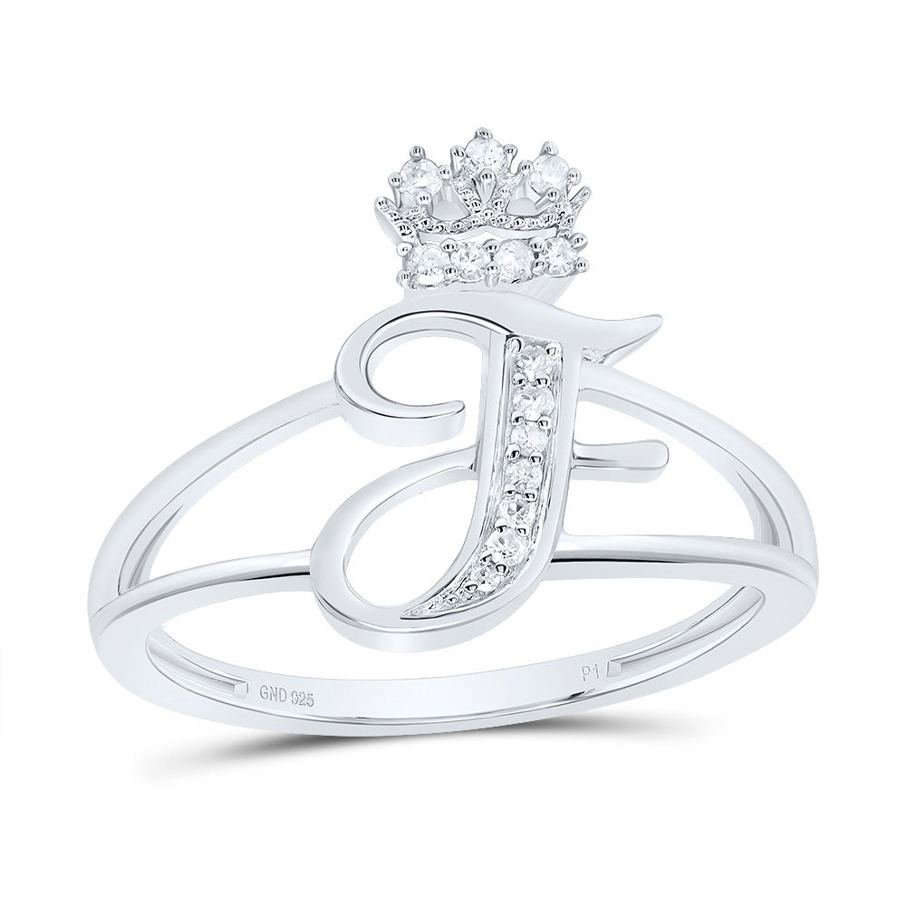 Sterling Silver 1/12 CTW-Natural Diamond Gift Initial "F" Crown Ladies Ring 1.94 Gram