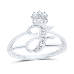 Sterling Silver 1/12 CTW-Natural Diamond Gift Initial "F" Crown Ladies Ring 1.94 Gram