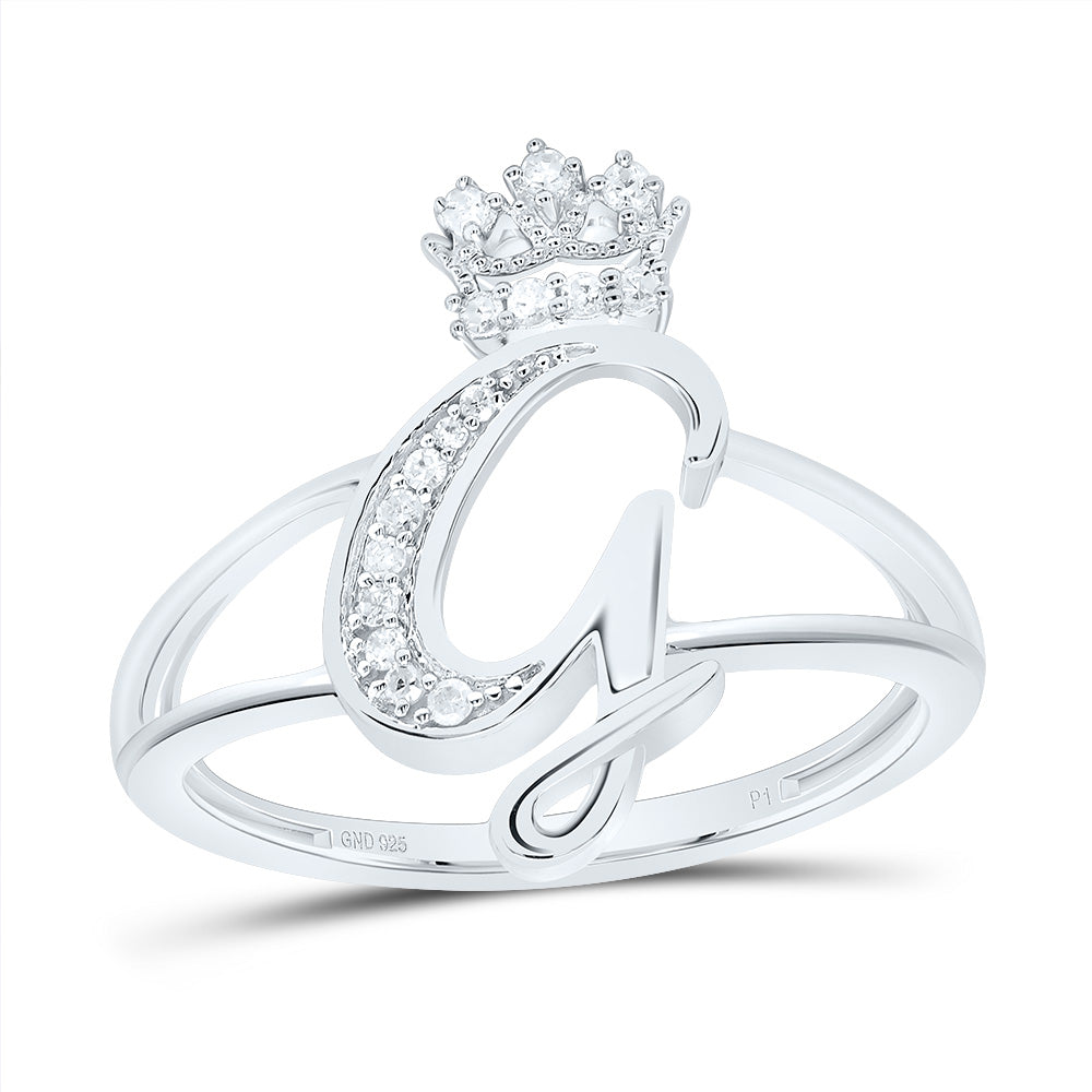 Sterling Silver 1/10 CTW-Natural Diamond Gift Initial "G" Crown Ladies Ring 2.21 Gram