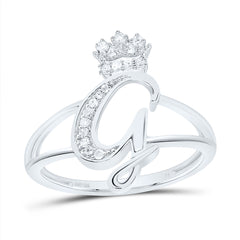 Sterling Silver 1/10 CTW-Natural Diamond Gift Initial "G" Crown Ladies Ring 2.21 Gram