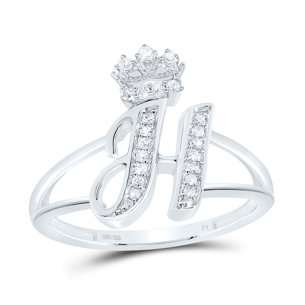 Sterling Silver 1/8 CTW-Natural Diamond Gift Initial "H" Crown Ladies Ring 2.10 Gram