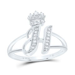 Sterling Silver 1/8 CTW-Natural Diamond Gift Initial "H" Crown Ladies Ring 2.10 Gram