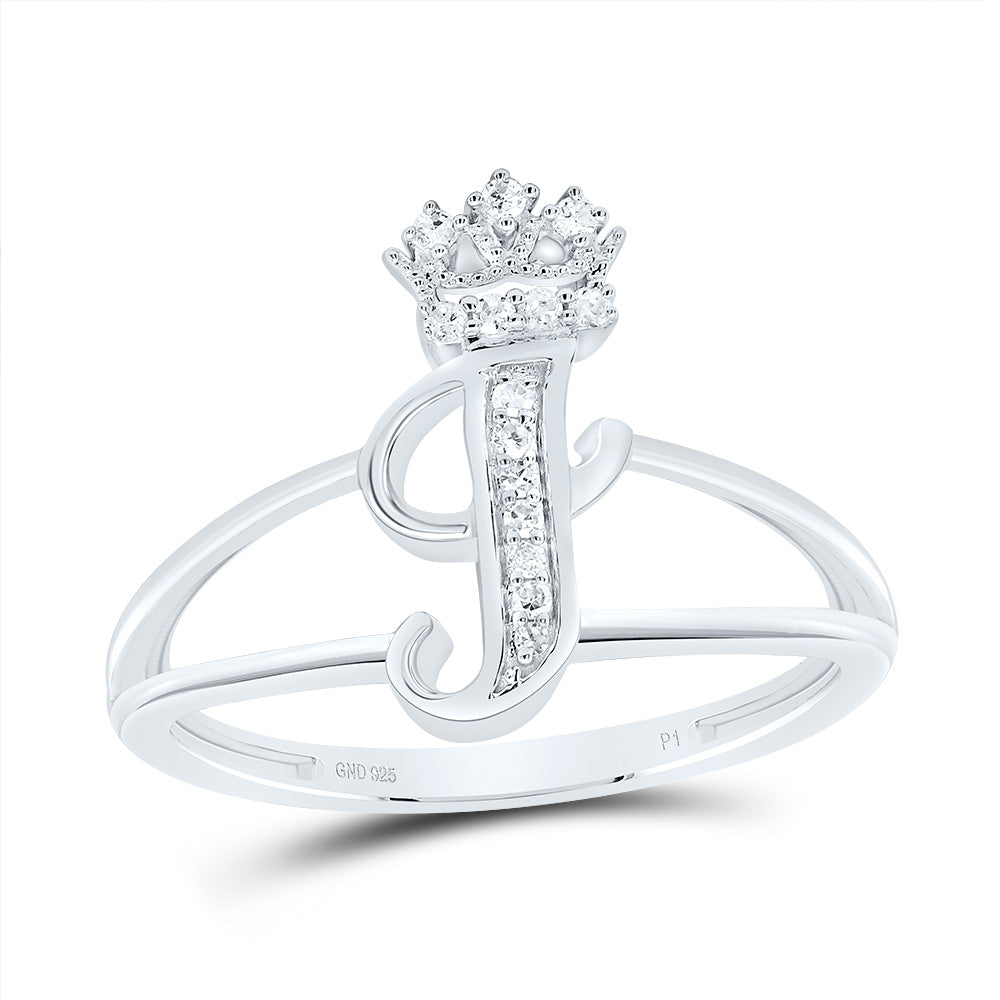 Sterling Silver 1/12 CTW-Natural Diamond Gift Initial "I" Crown Ladies Ring 2.06 Gram