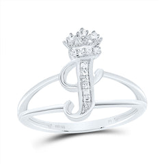 Sterling Silver 1/12 CTW-Natural Diamond Gift Initial "I" Crown Ladies Ring 2.06 Gram