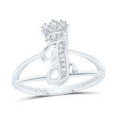 Sterling Silver 1/12 CTW-Natural Diamond Gift Initial "J" Crown Ladies Ring 2.21 Gram