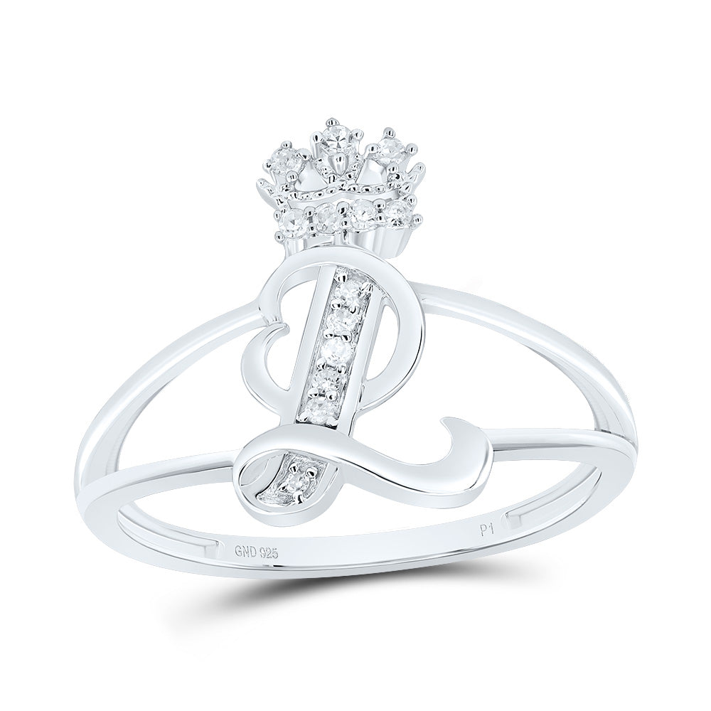 Sterling Silver 1/12 CTW-Natural Diamond Gift Initial "L" Crown Ladies Ring 1.79 Gram