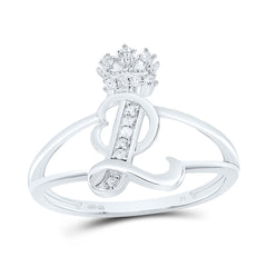 Sterling Silver 1/12 CTW-Natural Diamond Gift Initial "L" Crown Ladies Ring 1.79 Gram