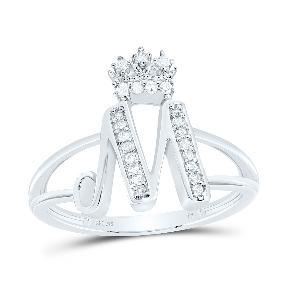Sterling Silver 1/8 CTW-Natural Diamond Gift Initial "M" Crown Ladies Ring 2.23 Gram