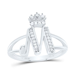 Sterling Silver 1/8 CTW-Natural Diamond Gift Initial "M" Crown Ladies Ring 2.23 Gram