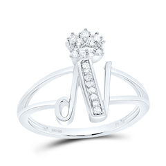 Sterling Silver 1/12 CTW-Natural Diamond Gift Initial "N" Crown Ladies Ring 2.00 Gram