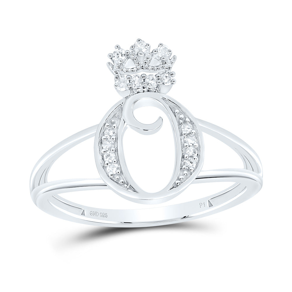 Sterling Silver 1/10 CTW-Natural Diamond Gift Initial "O" Crown Ladies Ring 1.81 Gram