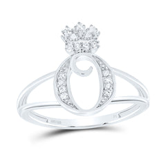 Sterling Silver 1/10 CTW-Natural Diamond Gift Initial "O" Crown Ladies Ring 1.81 Gram