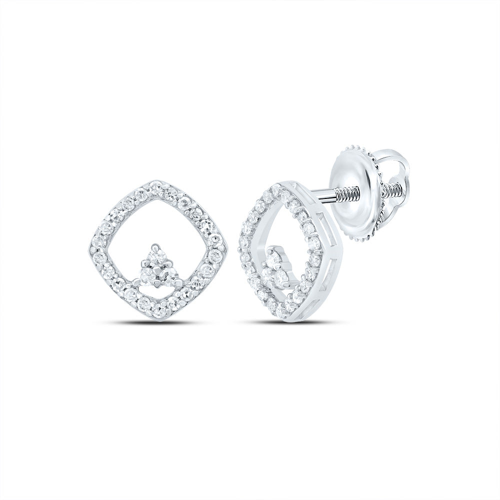 10K White Gold 1/6 CTWnatural Diamond Gift Cushion Stud Earring 1.10 Gram