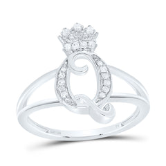 Sterling Silver 1/10 CTW-Natural Diamond Gift Initial "Q" Crown Ladies Ring 2.06 Gram
