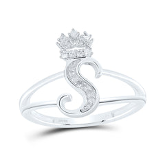 Sterling Silver 1/12 CTW-Natural Diamond Gift Initial "S" Crown Ladies Ring 1.86 Gram