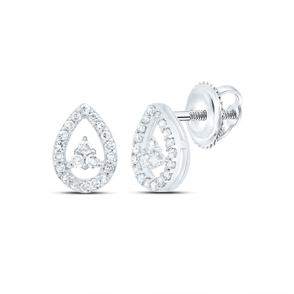 10K White Gold 1/6 CTWnatural Diamond Gift Pear Stud Earring 0.76 Gram