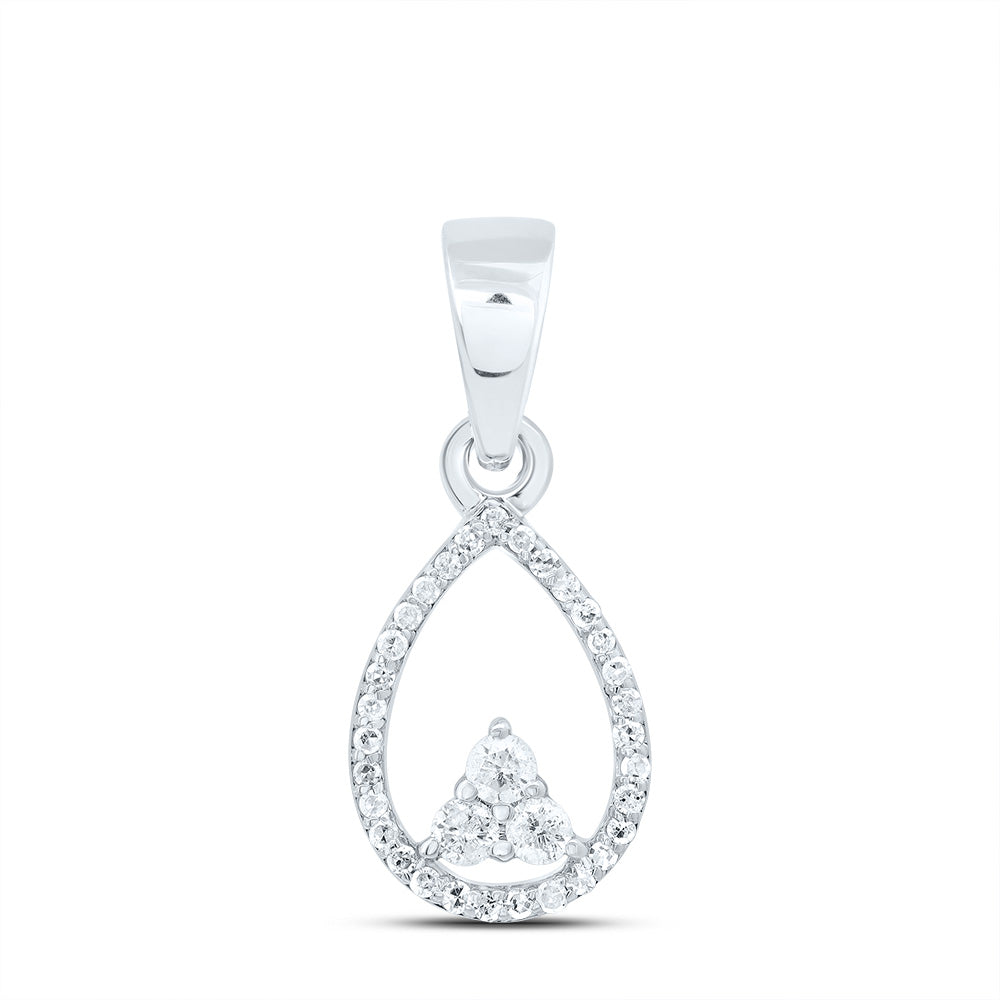 10K White Gold 1/6 CTWnatural Diamond Gift Pear Pendant 0.90 Gram