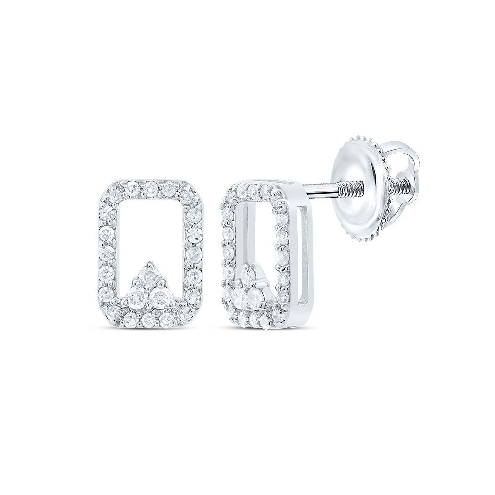 10K White Gold 1/6 CTWnatural Diamond Gift Emerald Stud Earring 1.03 Gram