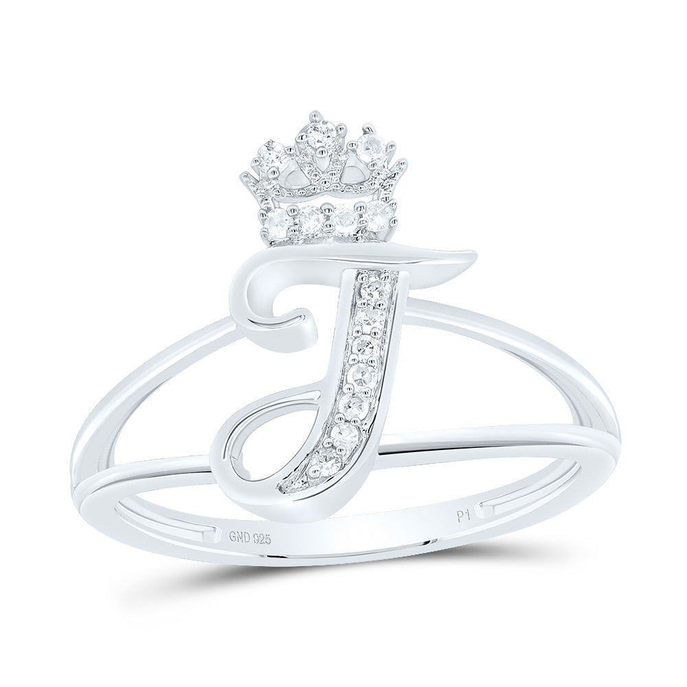 Sterling Silver 1/12 CTW-Natural Diamond Gift Initial "T" Crown Ladies Ring 2.11 Gram
