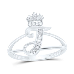 Sterling Silver 1/12 CTW-Natural Diamond Gift Initial "T" Crown Ladies Ring 2.11 Gram