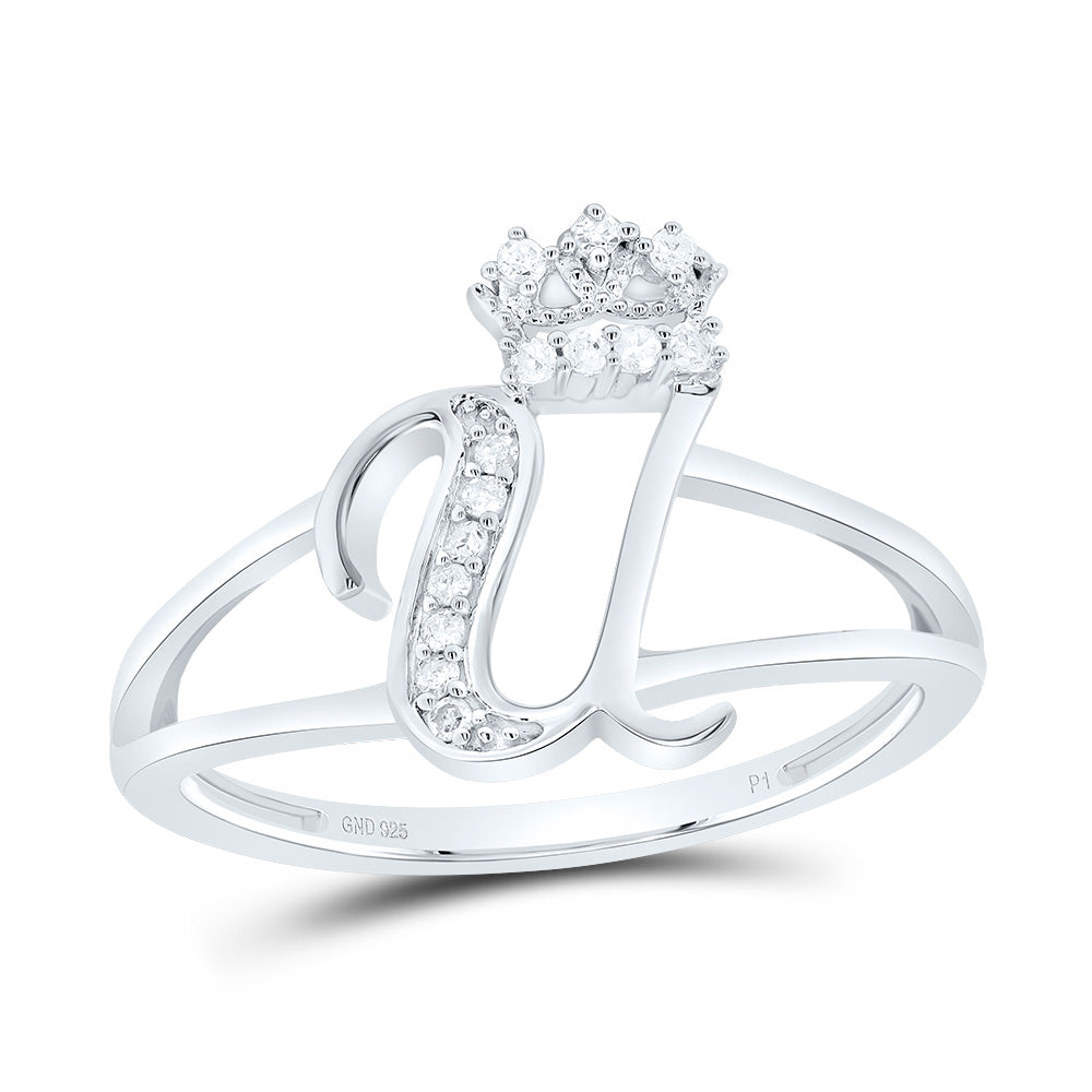 Sterling Silver 1/12 CTW-Natural Diamond Gift Initial "U" Crown Ladies Ring 2.02 Gram