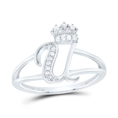 Sterling Silver 1/12 CTW-Natural Diamond Gift Initial "U" Crown Ladies Ring 2.02 Gram