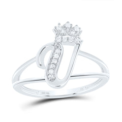 Sterling Silver 1/12 CTW-Natural Diamond Gift Initial "V" Crown Ladies Ring 1.96 Gram