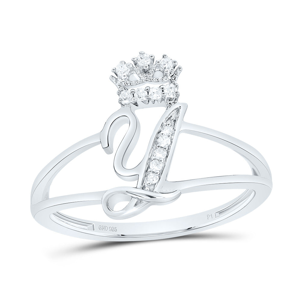 Sterling Silver 1/12 CTW-Natural Diamond Gift Initial "Y" Crown Ladies Ring 1.87 Gram