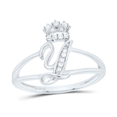 Sterling Silver 1/12 CTW-Natural Diamond Gift Initial "Y" Crown Ladies Ring 1.87 Gram