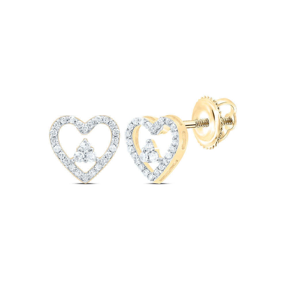 10K Yellow Gold 1/5 CTWnatural Diamond Gift Heart Stud Earring 0.93 Gram