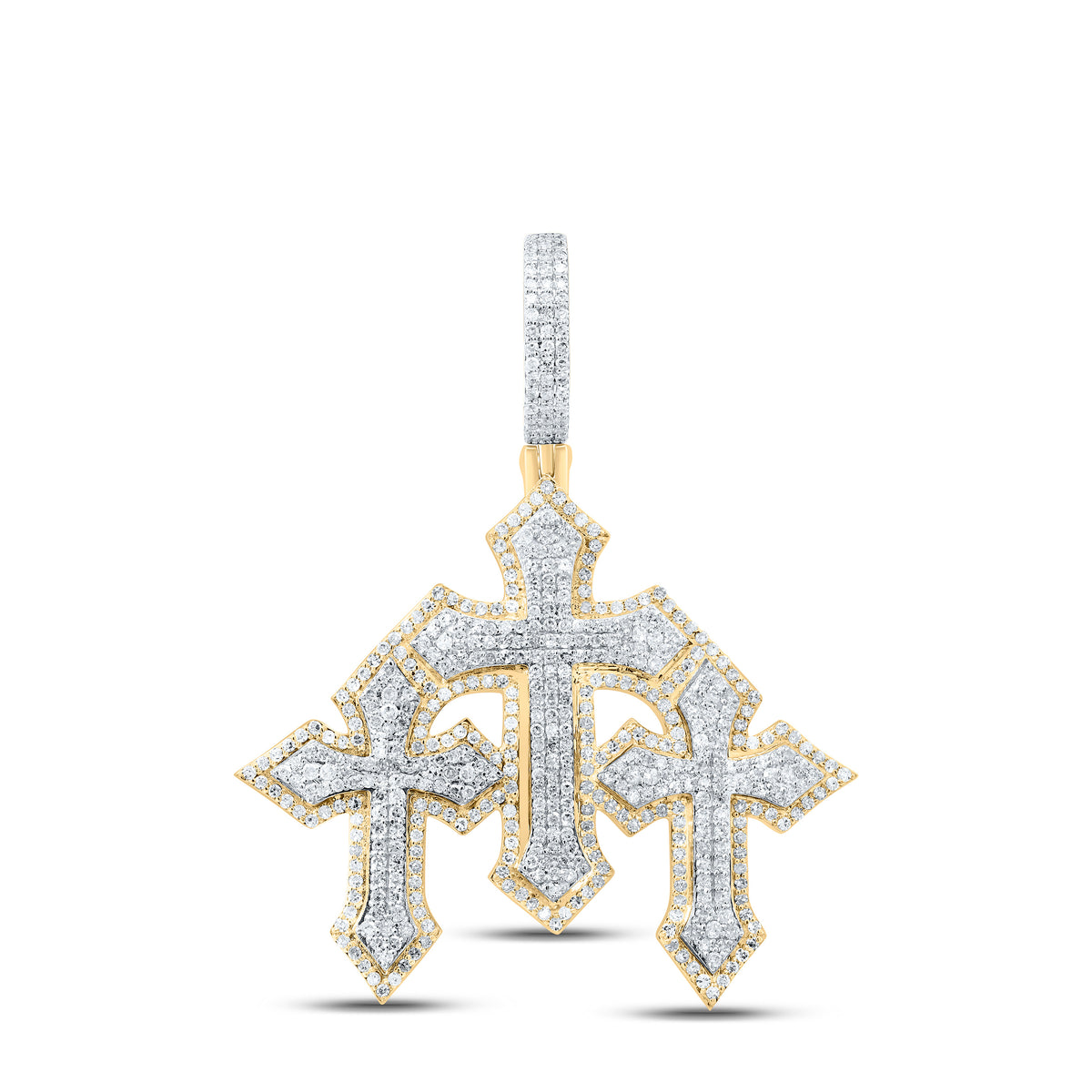 10K Yellow Gold 1 1/4 CTW-Natural Diamond Three Cross Mens Charm 5.28 Gram