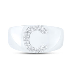 Sterling Silver 1/8 CTW-Natural Diamond Initial "C" Men'S Ring 4.52 Gram