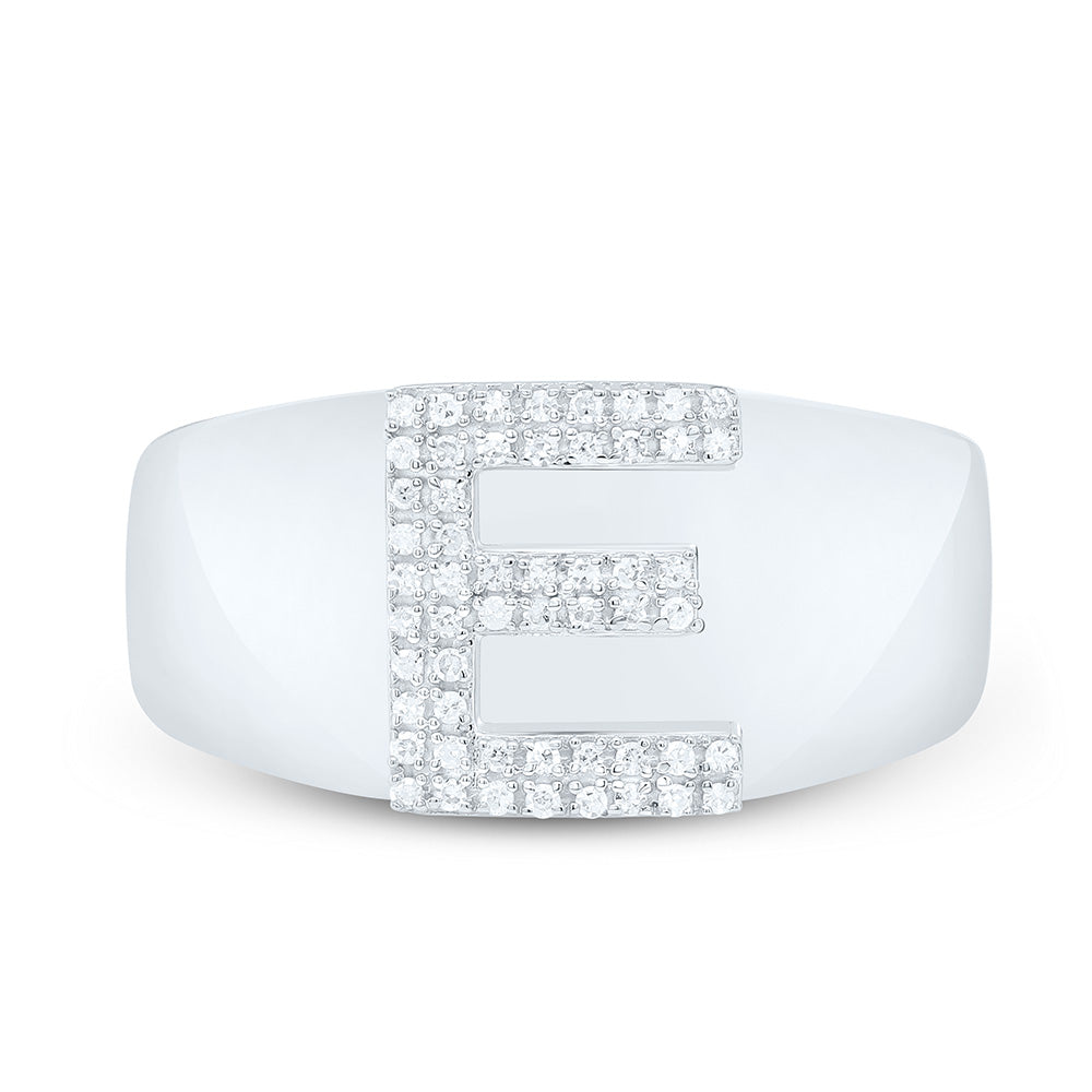 Sterling Silver 1/6 CTW-Natural Diamond Initial "E" Men'S Ring 4.77 Gram