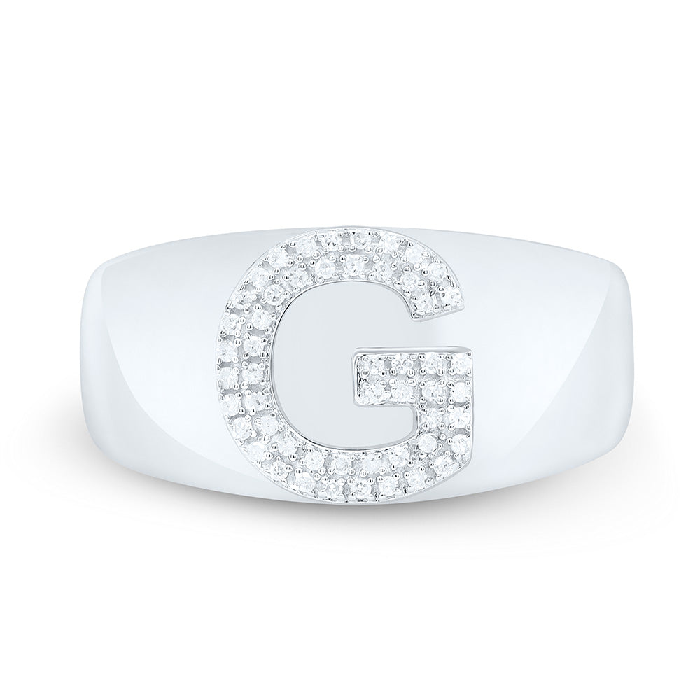 Sterling Silver 1/6 CTW-Natural Diamond Initial "G" Men'S Ring 4.76 Gram