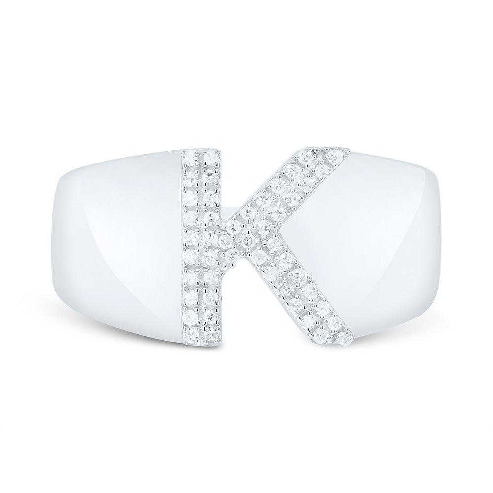 Sterling Silver 1/8 CTW-Natural Diamond Initial "K" Men'S Ring 4.08 Gram