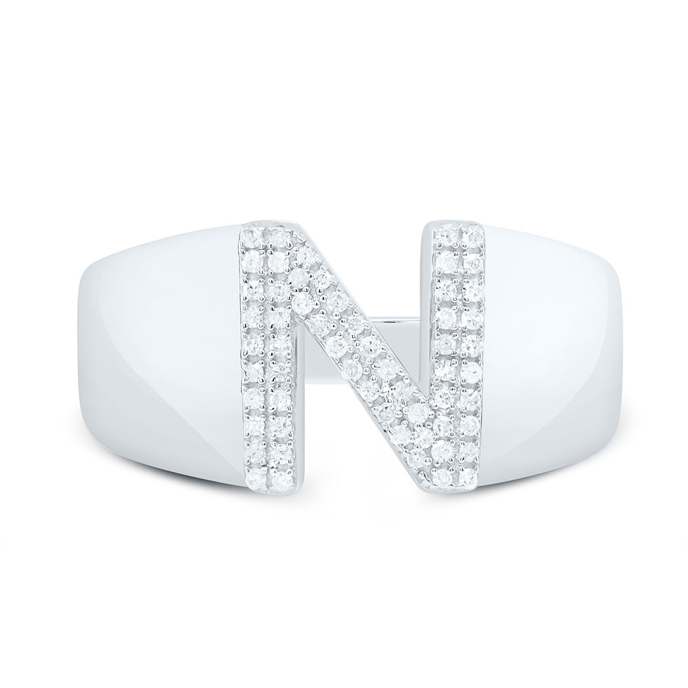 Sterling Silver 1/6 CTW-Natural Diamond Initial "N" Men'S Ring 4.46 Gram