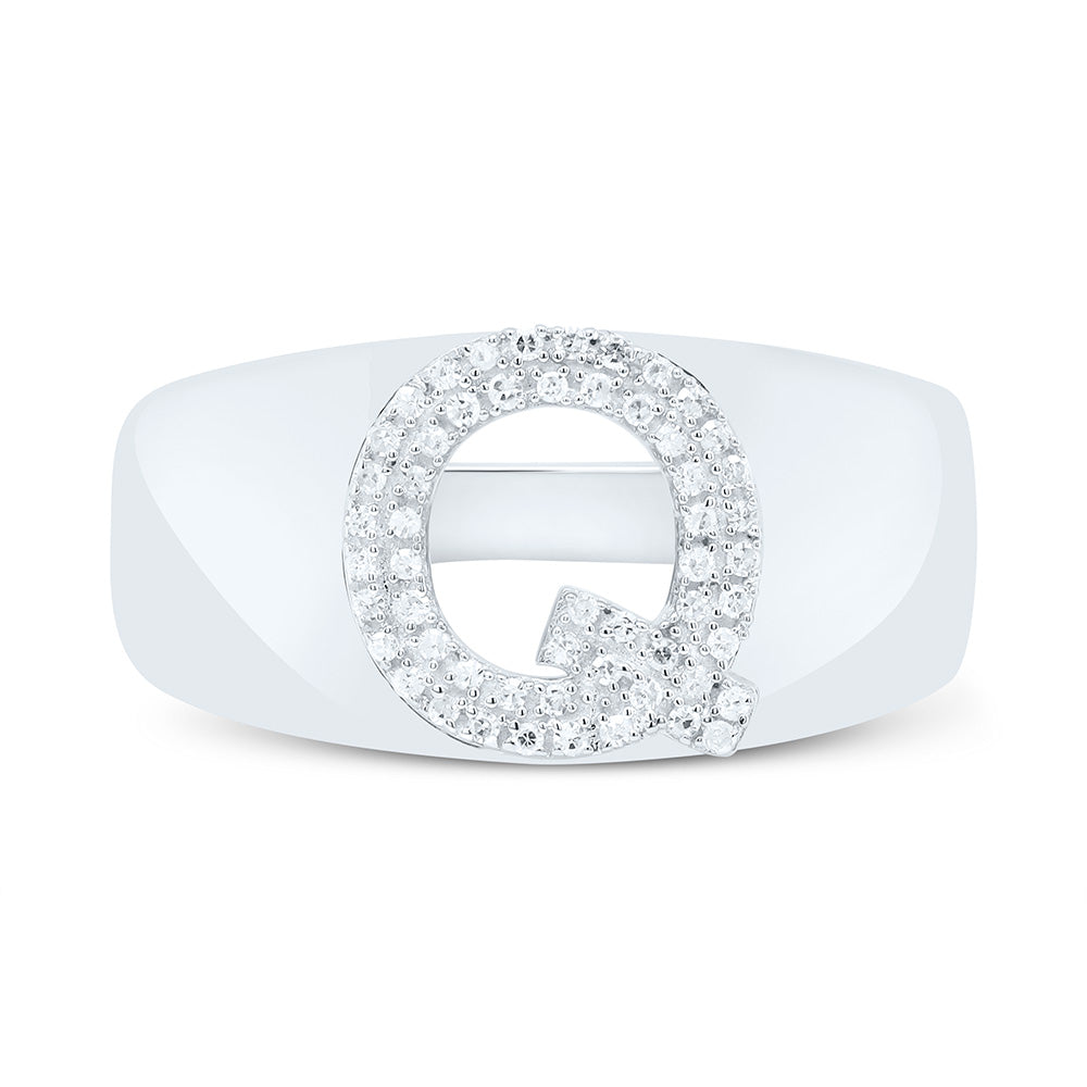 Sterling Silver 1/6 CTW-Natural Diamond Initial "Q" Men'S Ring 4.28 Gram