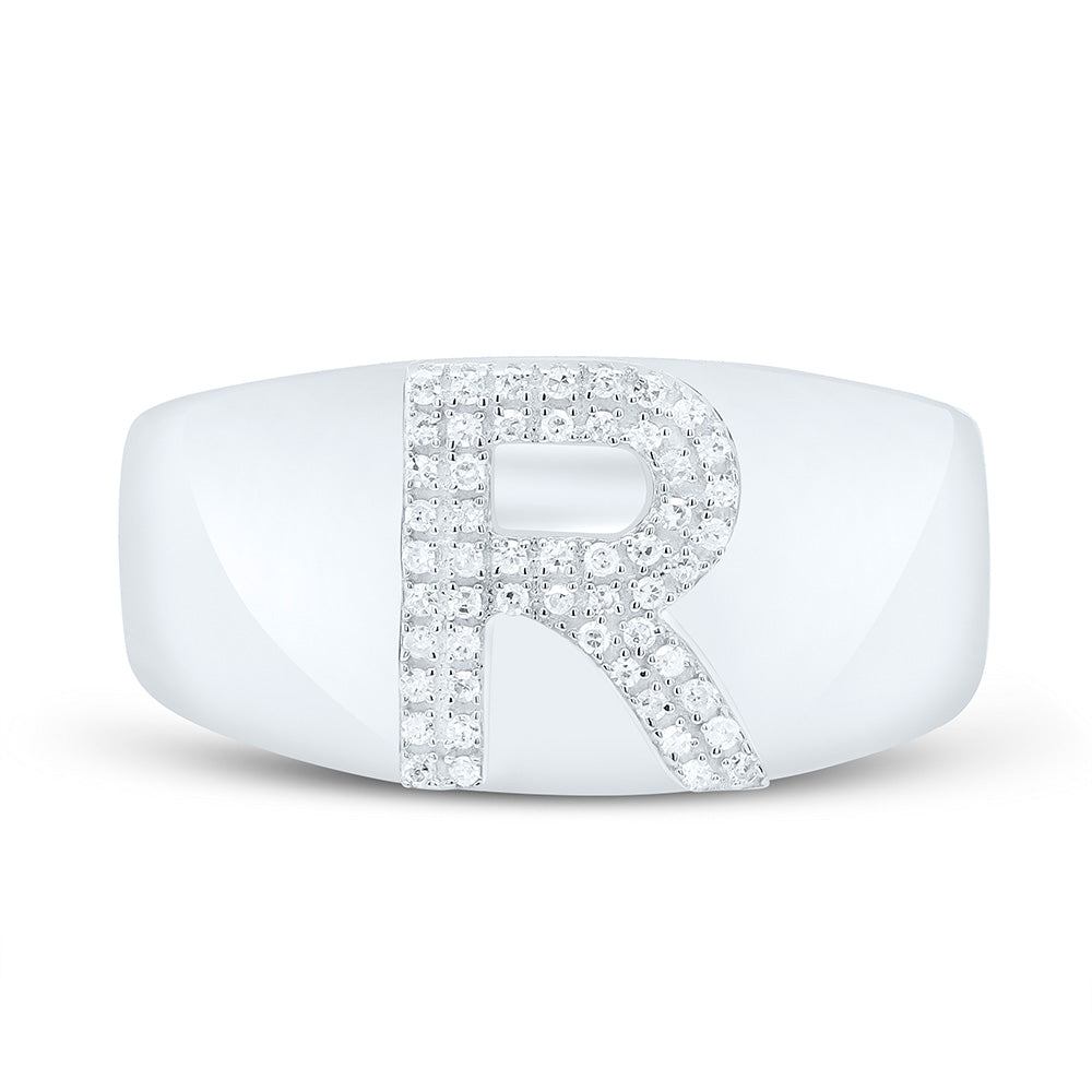 Sterling Silver 1/6 CTW-Natural Diamond Initial "R" Men'S Ring 4.74 Gram