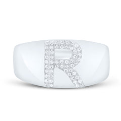 Sterling Silver 1/6 CTW-Natural Diamond Initial "R" Men'S Ring 4.74 Gram