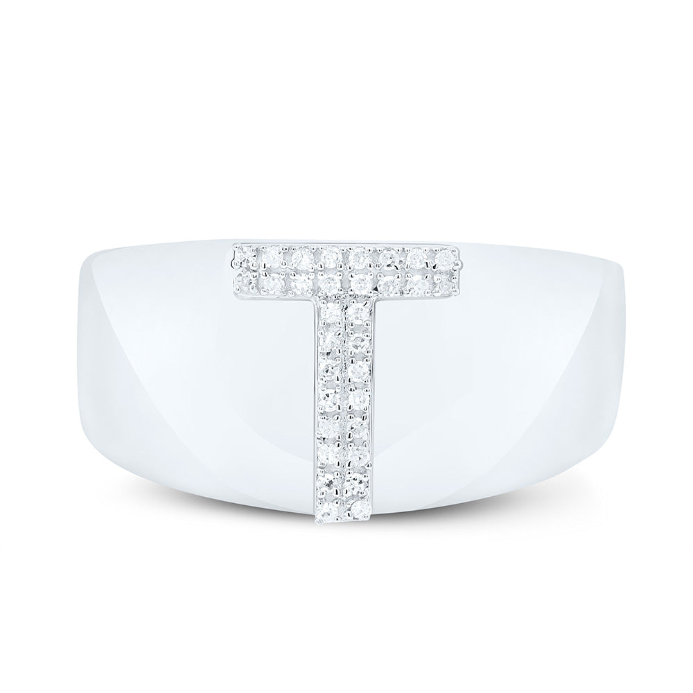 Sterling Silver 1/10 CTW-Natural Diamond Initial "T" Men'S Ring 3.69 Gram