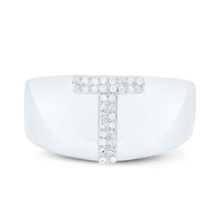Sterling Silver 1/10 CTW-Natural Diamond Initial "T" Men'S Ring 3.69 Gram