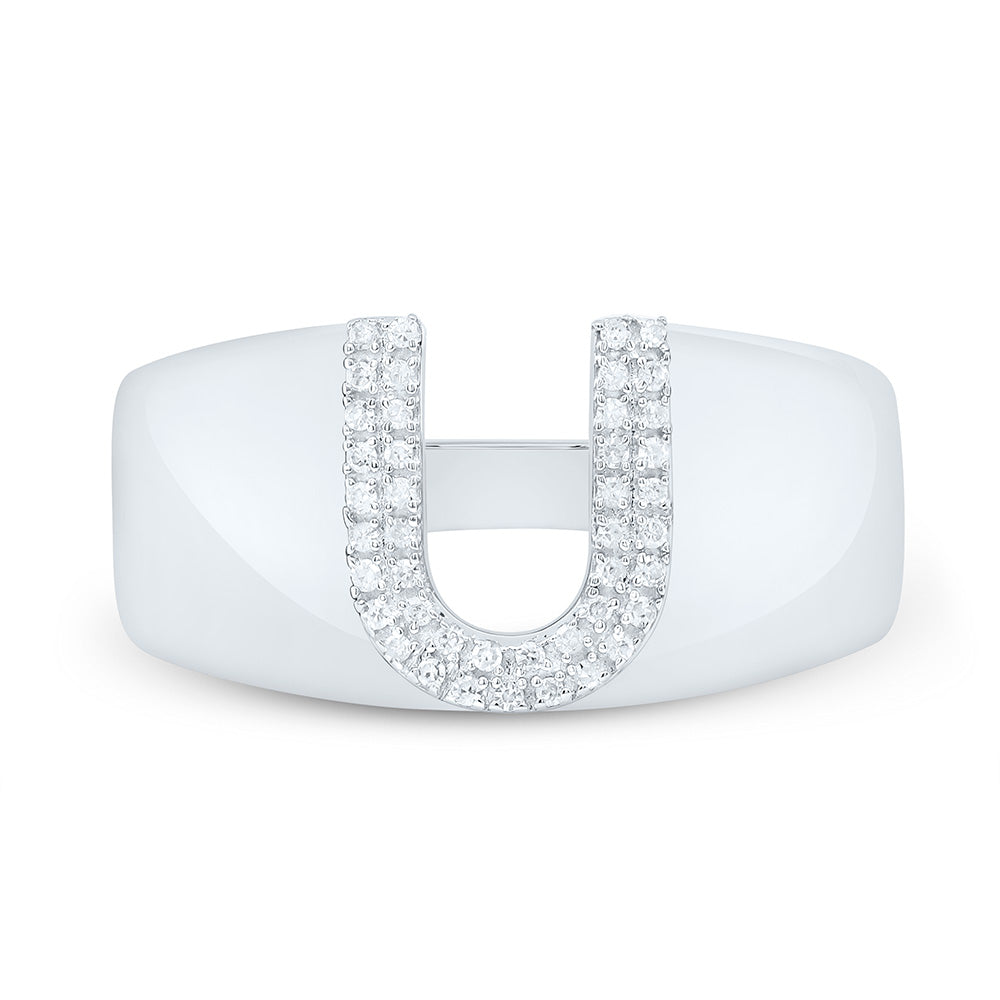 Sterling Silver 1/8 CTW-Natural Diamond Initial "U" Men'S Ring 4.28 Gram